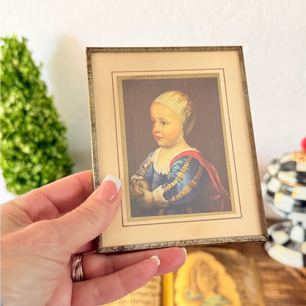 😎3/$20‼️Antique “Baby Stuart” Dutch Miniature Portrait Framed Print